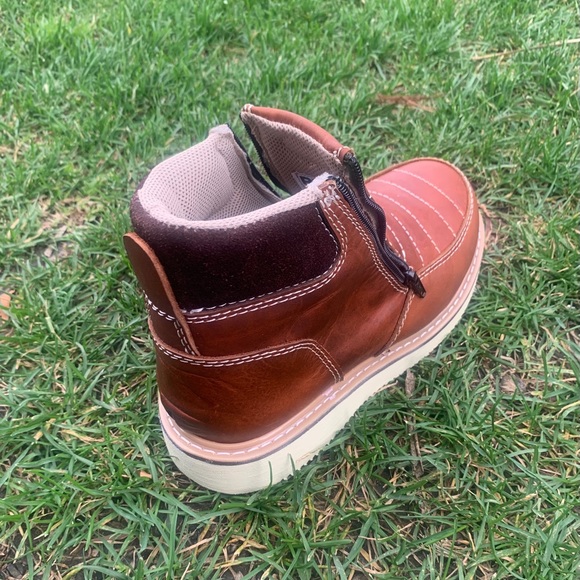 MEN'S WORK BOOTS GENUINE LEATHER ZIP UP COGNAC - Picture 3 of 7